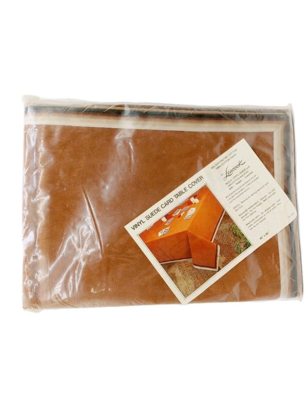Vintage Leacock Vinyl Suede Tablecloth 45"x45" Brown